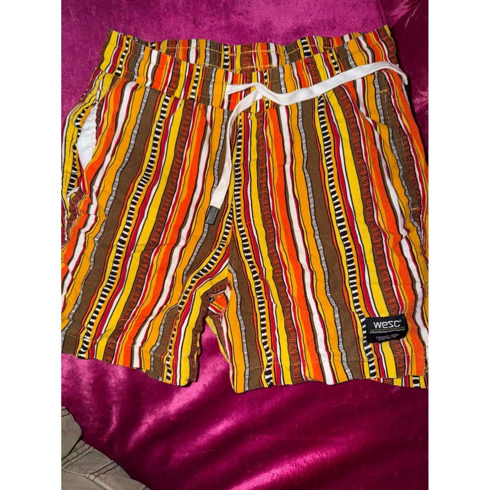 WeSC Kids Striped Casual Shorts Orange Yellow Brown Drawstring Streetwear